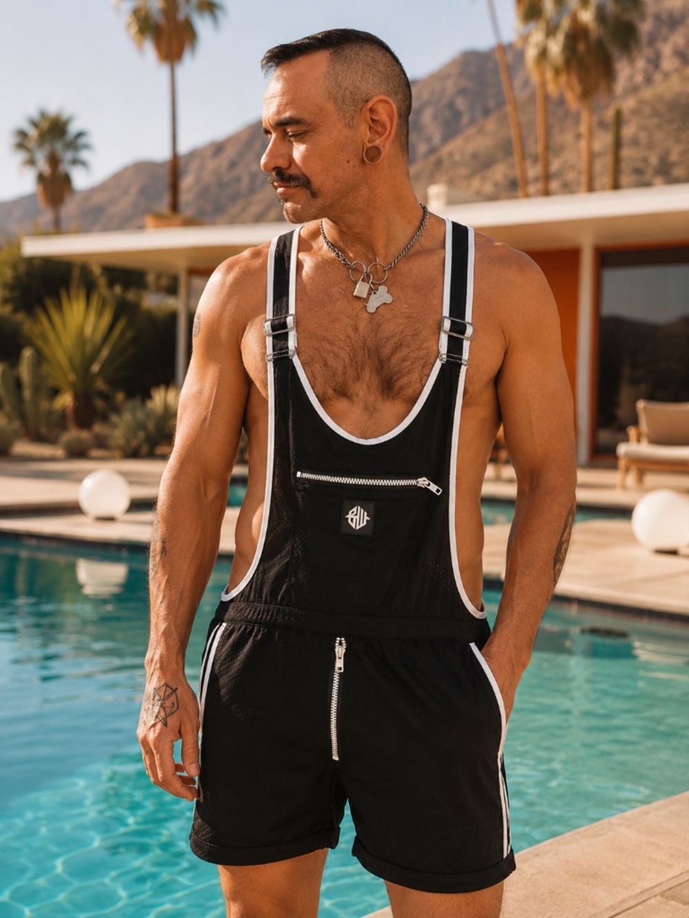 Breedwell Futura Singlet Mens XL Black Mesh Shortall Romper Harness Zip Pocket